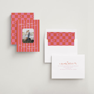 This is a candy save the date with standard by Jackie Crawford called the right stripes printing on recycled smooth signature in standard