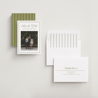 This is a olive save the date with standard by Ellen Schlegelmilch called museo printing on recycled smooth signature in standard