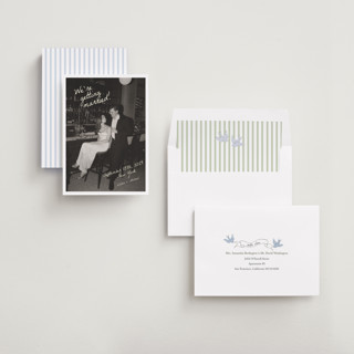 This is a sublime save the date with standard by Helena Vitto called birds of paradise printing on recycled smooth signature in standard