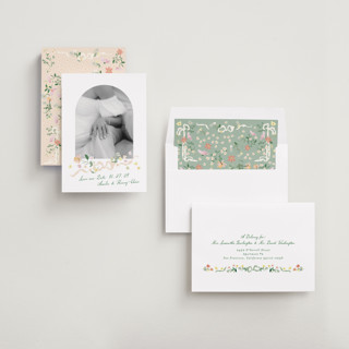 This is a spring save the date with standard by Phrosné Barwood called spring draped garland printing on recycled smooth signature in standard