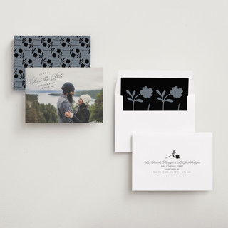 This is a smoke save the date with standard by Morgan Kendall called stamp printing on recycled smooth signature in standard