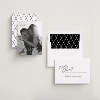 This is a cotton save the date with standard by Hooray Creative called adriana printing on recycled smooth signature in standard