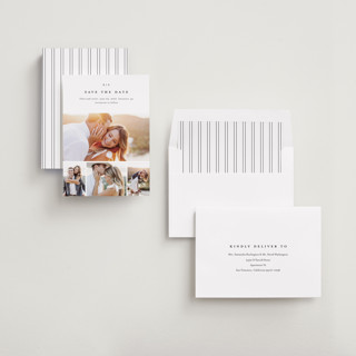 This is a cotton save the date with standard by Stacey Meacham called minimal grid printing on recycled smooth signature in standard