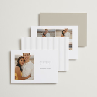 This is a linen save the date with standard by Robert and Stella called trifold printing on recycled smooth signature in standard