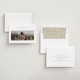 This is a linen save the date with standard by Robert and Stella called trifold printing on recycled smooth signature in standard