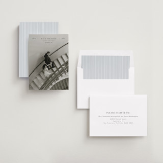 This is a noir save the date with standard by Tamara Hilje called in line printing on recycled smooth signature in 5x7