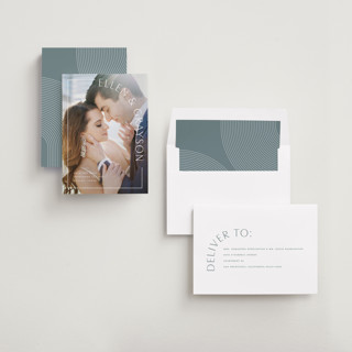 This is a snow save the date with standard by Lauren Chism called take shape printing on recycled smooth signature in standard