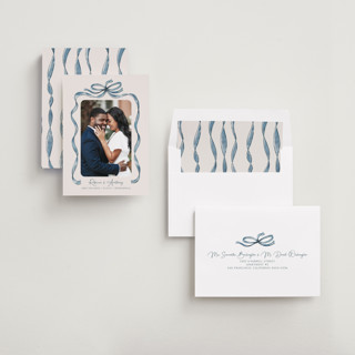 This is a blueberry save the date with standard by Paper Sun Studio called tied together printing on recycled smooth signature in standard
