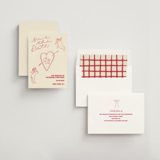 This is a cream save the date with standard by Helena Vitto called crazy little thing called love printing on signature in standard