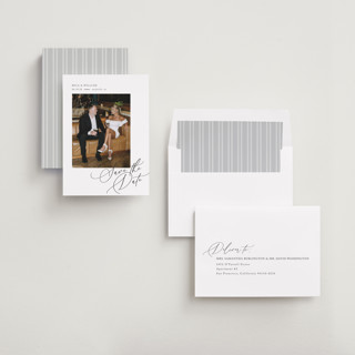 This is a pearl save the date with standard by Melanie Kosuge called side swept printing on recycled smooth signature in standard