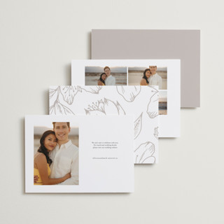 This is a pearl save the date with standard by Jessica Corliss called simple elegance printing on recycled smooth signature in standard