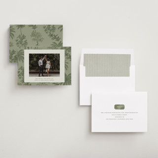 This is a jungle save the date with standard by Jenna Holcomb called tropicale printing on recycled smooth signature in standard