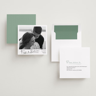 This is a powder save the date with standard by Ann Gardner called photo snap printing on recycled smooth signature in standard