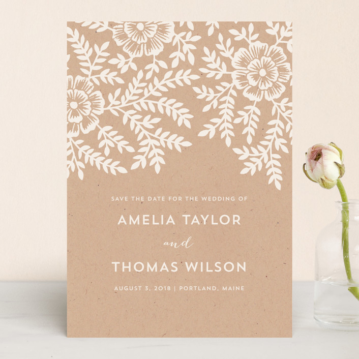 Leaves and Kraft Save The Date Cards by Katharine Watson Minted