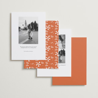 This is a tangerine save the date with standard by Jelena Vuletic called imprint printing on recycled smooth signature in standard