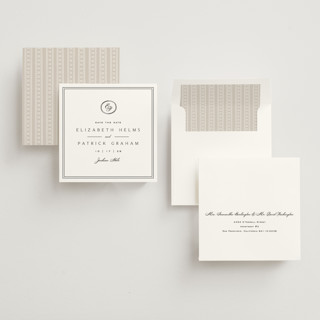 This is a cotton save the date with standard by Amy Kross called aspen knoll printing on signature in standard