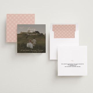 This is a blush save the date with standard by Ani Somi called ballpoint suite printing on recycled smooth signature in standard