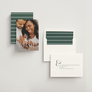 This is a pearl save the date with standard by Lauren Chism called this couple printing on recycled smooth signature in standard