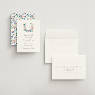 This is a lavender save the date with standard by Cass Loh called wildflowers crest printing on signature in grand