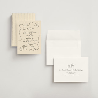 This is a sand save the date with standard by Ashley Iwafuchi called sunny love printing on signature in grand