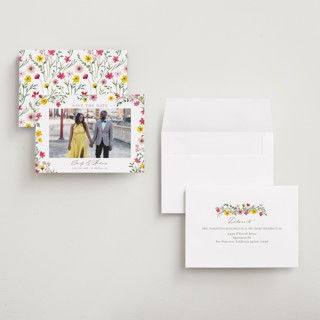 This is a peony save the date with standard by Yaling Hou Suzuki called wildflower wreath printing on recycled smooth signature in grand