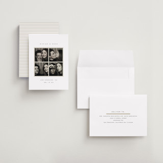 This is a powder save the date with standard by Emily Sabol Goss called snapped moments printing on recycled smooth signature in grand