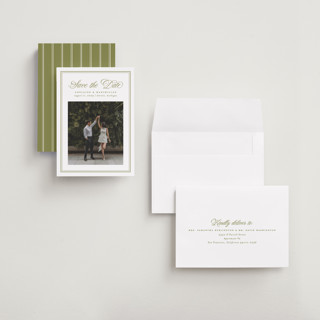 This is a olive save the date with standard by Ellen Schlegelmilch called museo printing on recycled smooth signature in grand