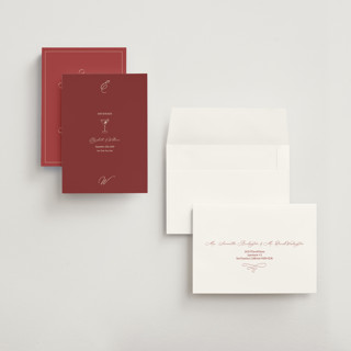 This is a burgundy save the date with standard by Helena Vitto called elizabeth printing on signature in grand