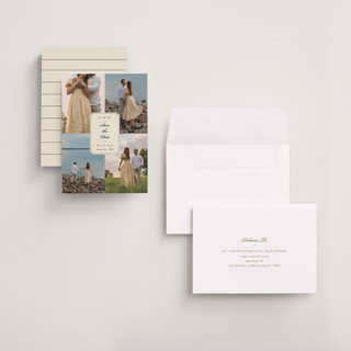 This is a cream save the date with standard by Ashley Iwafuchi called vintage wishes printing on recycled smooth signature in grand