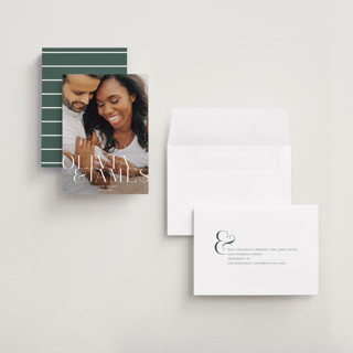 This is a pearl save the date with standard by Lauren Chism called this couple printing on recycled smooth signature in grand