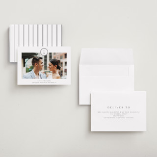 This is a cotton save the date with standard by Stacey Meacham called circle monogram printing on recycled smooth signature in grand