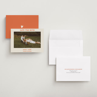 This is a hibiscus save the date with standard by Stephanie Heinrich Godbout called modern outline printing on recycled smooth signature in grand