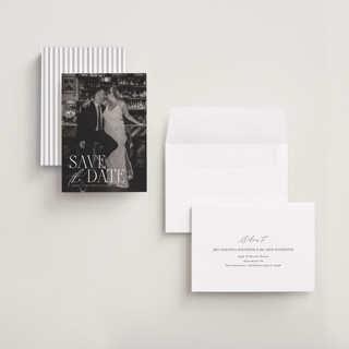 This is a silk save the date with standard by Kelly Schmidt called scripted initials printing on recycled smooth signature in grand