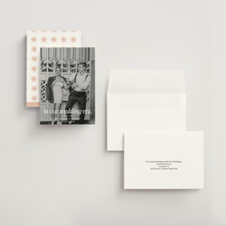 This is a quartz save the date with standard by Angela Marzuki called holiday era printing on recycled smooth signature in grand