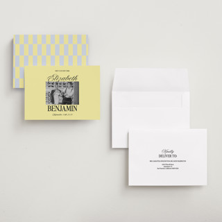 This is a butter save the date with standard by Helena Vitto called the eternal printing on recycled smooth signature in grand