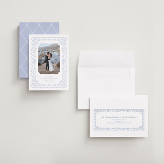 This is a something blue save the date with standard by Erin L. Wilson called tillie printing on recycled smooth signature in grand