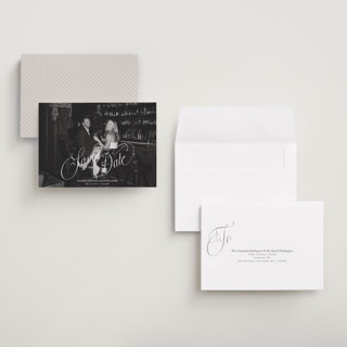This is a cloud save the date with standard by Kate Ahn called griffin printing on recycled smooth signature in grand