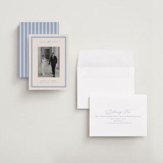 This is a periwinkle save the date with standard by Hooray Creative called twin border printing on recycled smooth signature in grand