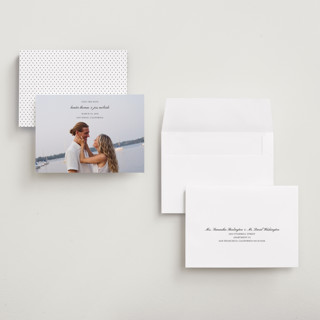 This is a tuxedo save the date with standard by Michelle Buckner called horizon printing on recycled smooth signature in grand