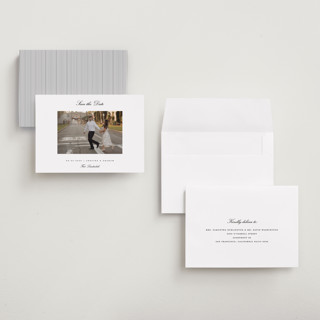 This is a snow save the date with standard by Pixel and Hank called minimal printing on recycled smooth signature in grand