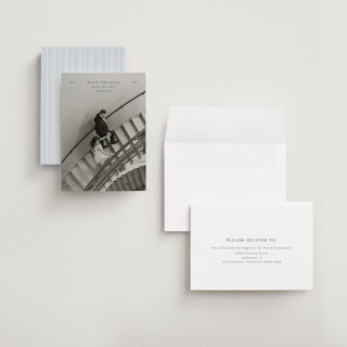 This is a noir save the date with standard by Tamara Hilje called in line printing on recycled smooth signature in grand
