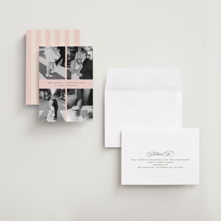 This is a pink grapefruit save the date with standard by Kristie Kern called toast printing on recycled smooth signature in grand