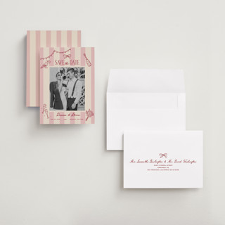 This is a rose save the date with standard by Jennifer Lew called thompson printing on recycled smooth signature in grand