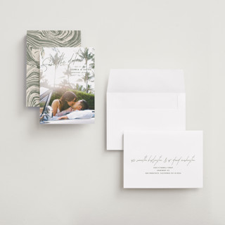 This is a olive you more save the date with standard by Design Lotus called true north printing on recycled smooth signature in grand