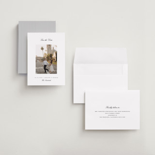 This is a snow save the date with standard by Pixel and Hank called minimal printing on recycled smooth signature in grand