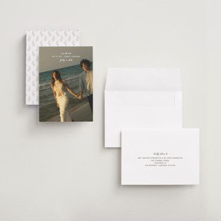 This is a snow save the date with standard by Kate Ahn called alma printing on recycled smooth signature in grand