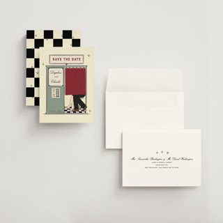 This is a vintage save the date with standard by Jennifer Lew called photobooth printing on signature in grand