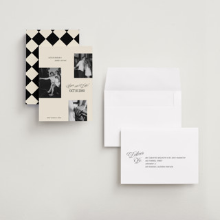 This is a cream save the date with standard by Robert and Stella called saved snaps printing on recycled smooth signature in grand