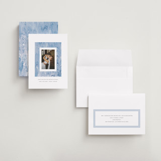 This is a sea save the date with standard by Olivia Kanaley Inman called marbled printing on recycled smooth signature in grand