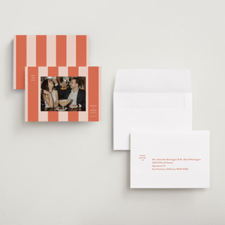 This is a grapefruit save the date with standard by Megan Davis called aperitivo printing on recycled smooth signature in grand